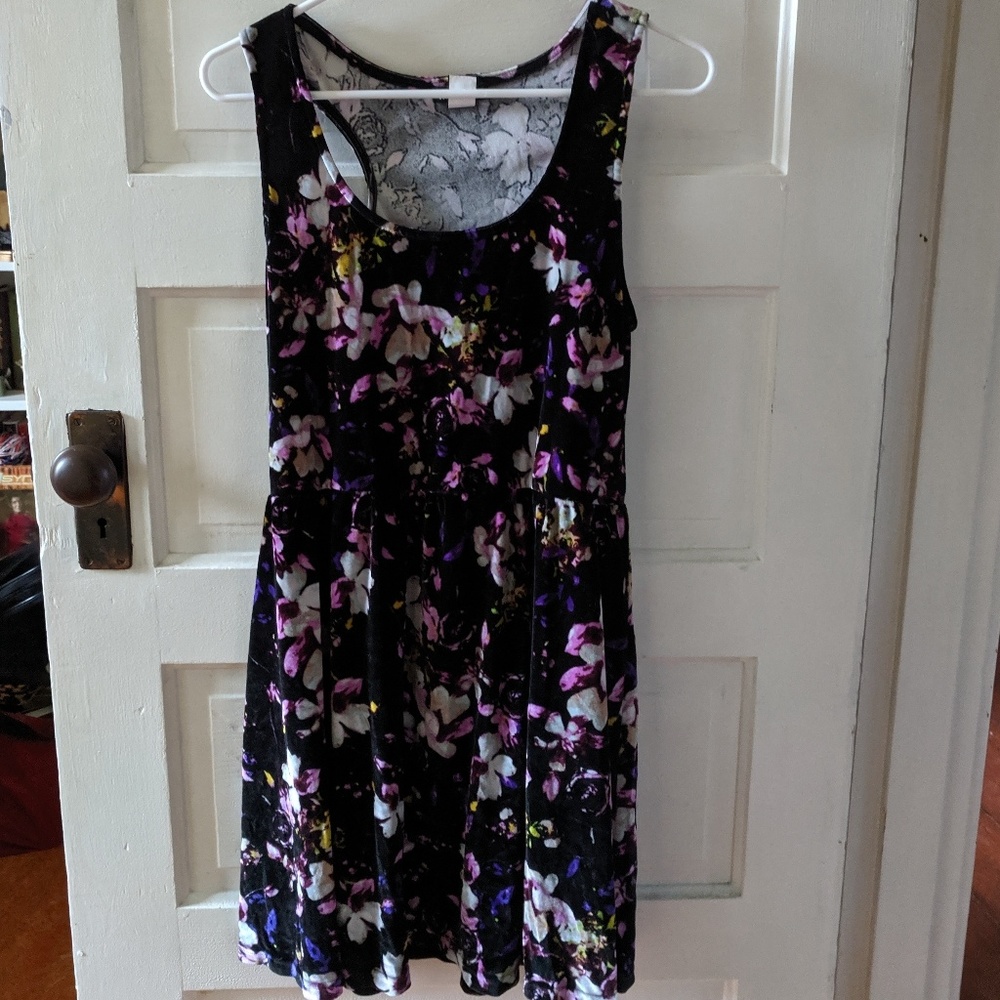 Purple velvet floral skater dress